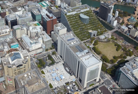 天神地区を上空から望む